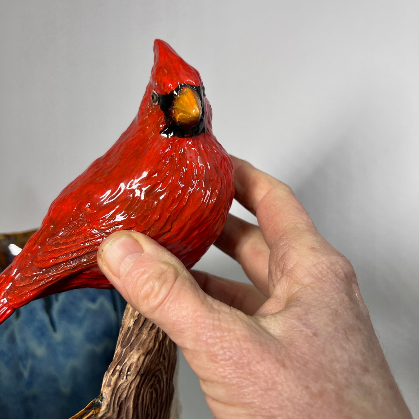 Large Birch Bark Cardinal Stoneware Vase