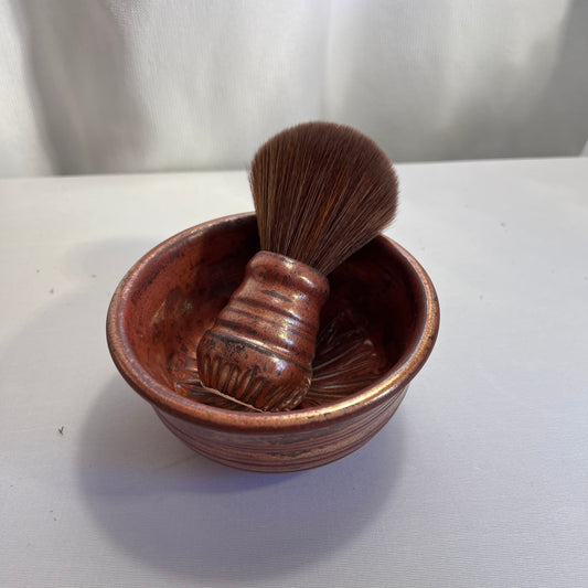 Copper Stoneware Shaving Bowl and Brush