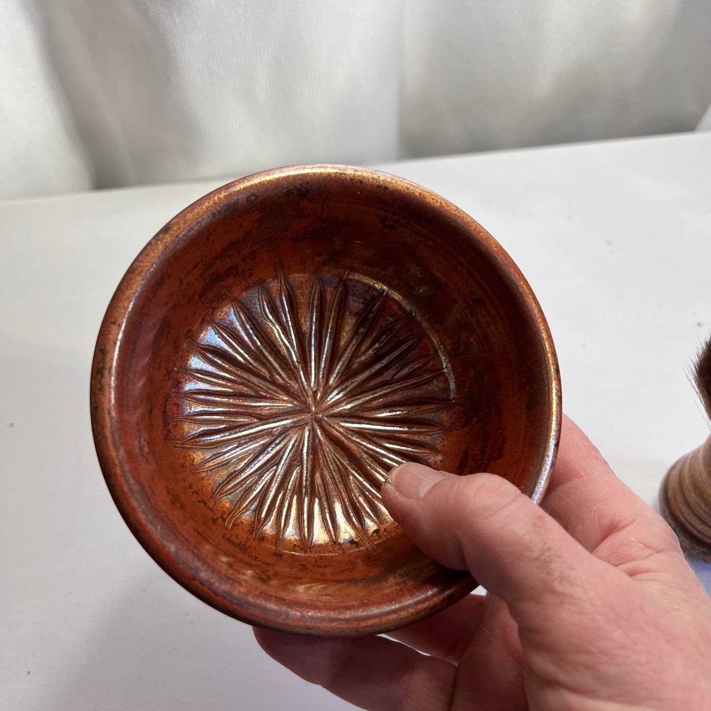 Copper Stoneware Shaving Bowl and Brush