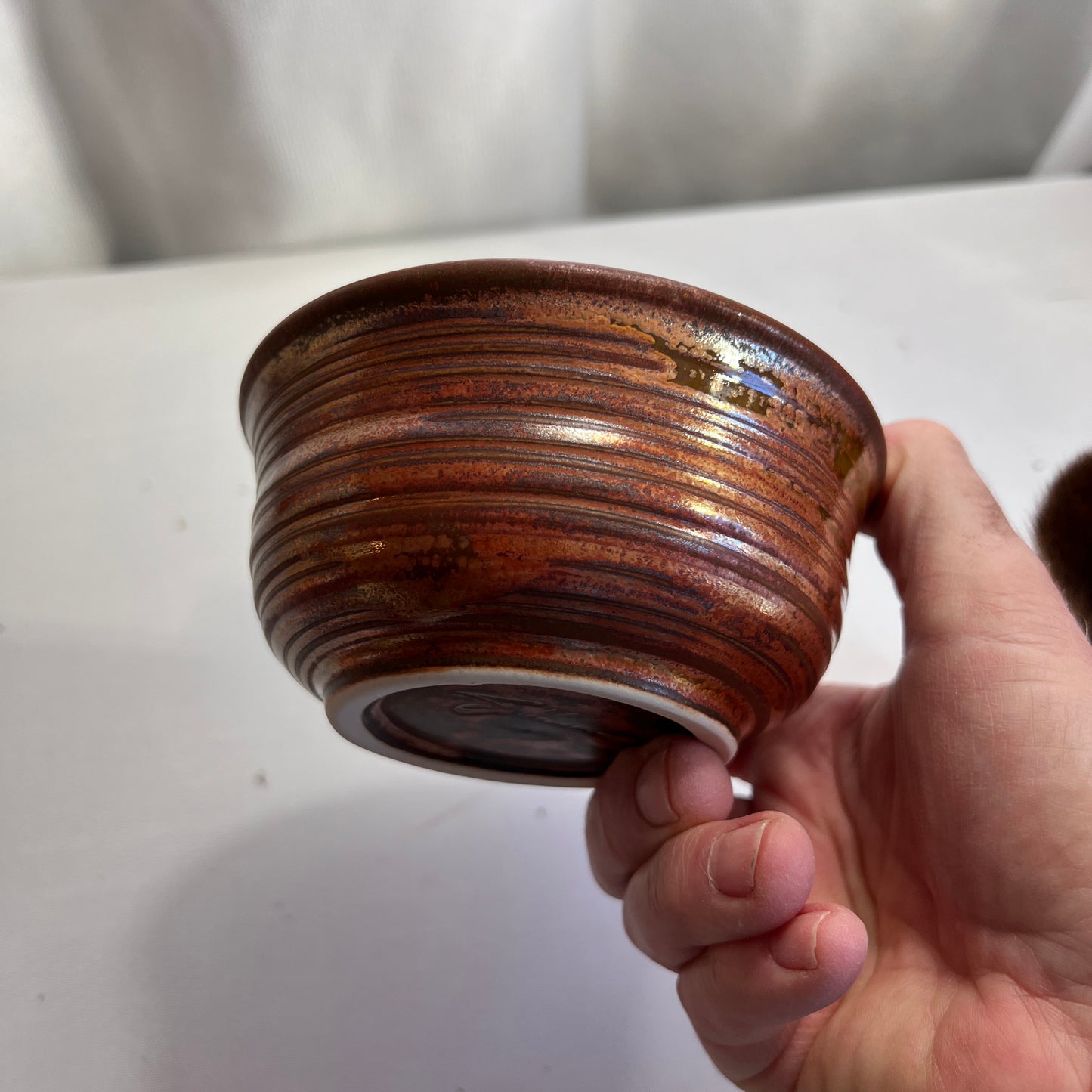 Copper Stoneware Shaving Bowl and Brush