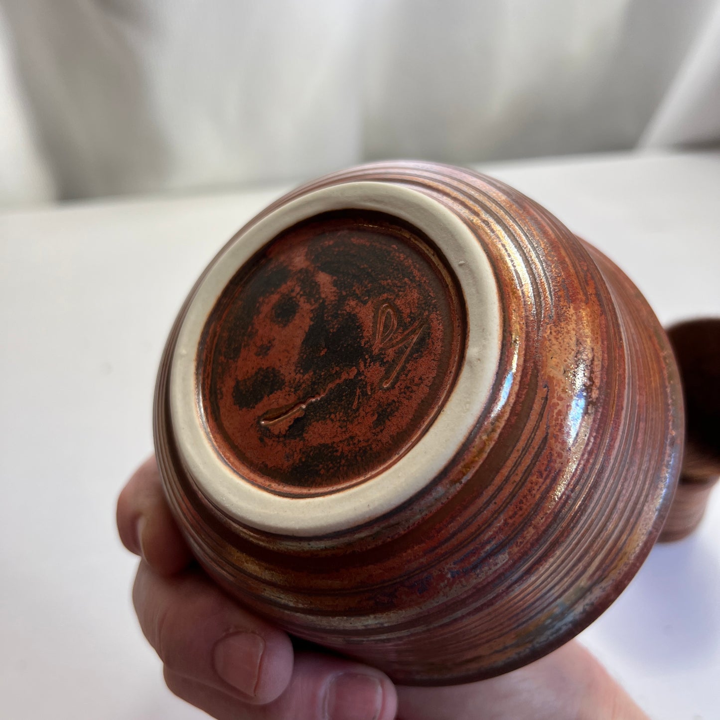 Copper Stoneware Shaving Bowl and Brush