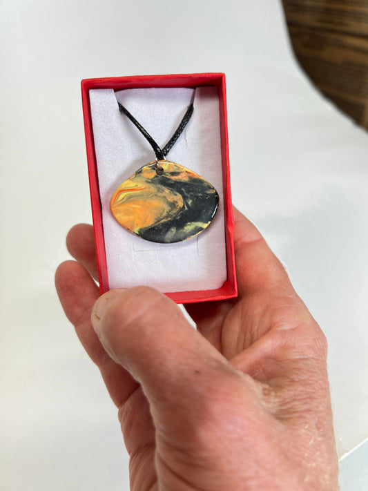 Porcelain Pendant in Yellow, Orange, Black