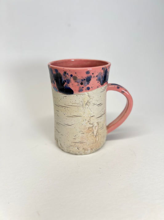 Birch Bark Stoneware Mug in Pink and Blue, 17 oz